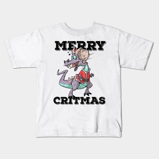 Critical Hit D20 Dice RPG Meme PnP Dragon Merry Critmas Gift Kids T-Shirt